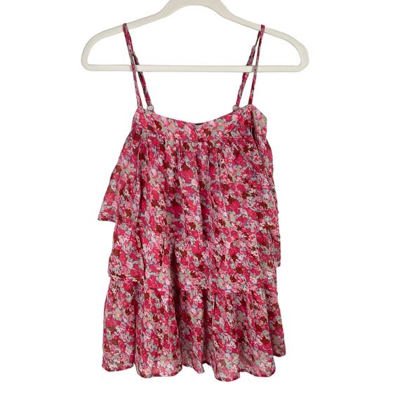 Free People Talia Tunic Top Minidress Size S Pink Floral Tiered Spaghetti Strap - Picture 4 of 12